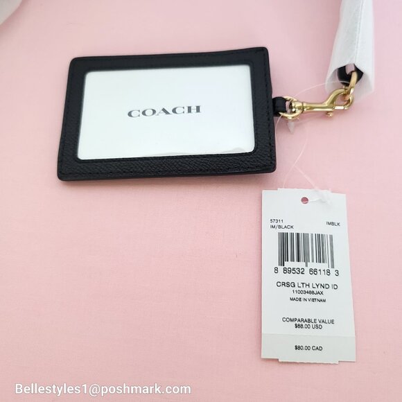 COACH Lanyard ID Crossgrain Leather w Lightweight Thin Strap- Black⭐ - Picture 12 of 13
